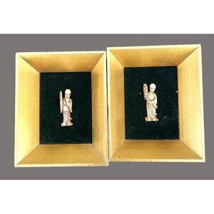 Two Vintage Art Deco Carved Figurines Displayed In Shadow Boxes Wall Art D20 O